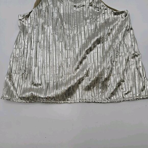 Anthropologie Top Womens Small Silver Tank Boxy Metallic Foil Maeve Shimmer - Picture 7 of 10